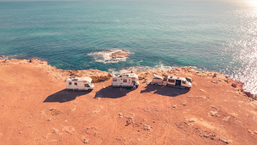 Caravans by the coastline